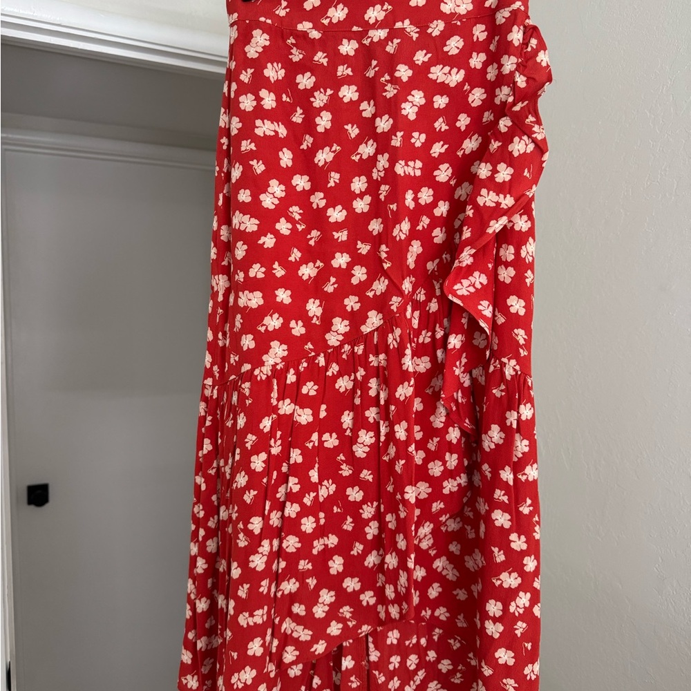 Madewell Red Floral Wrap Skirt